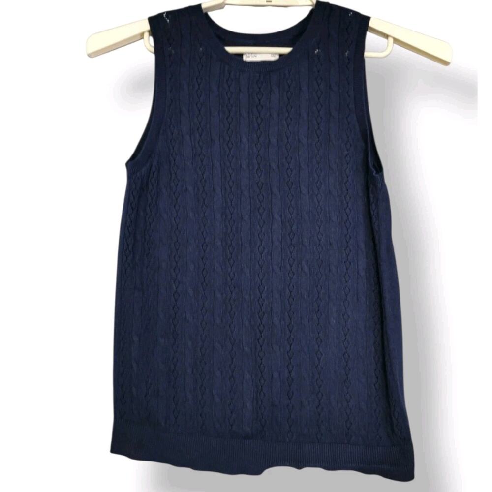 Sweater Vest Womens S Navy Blue Pointelle Knit Sleeveless Preppy Croft & Barrow - Picture 2 of 12